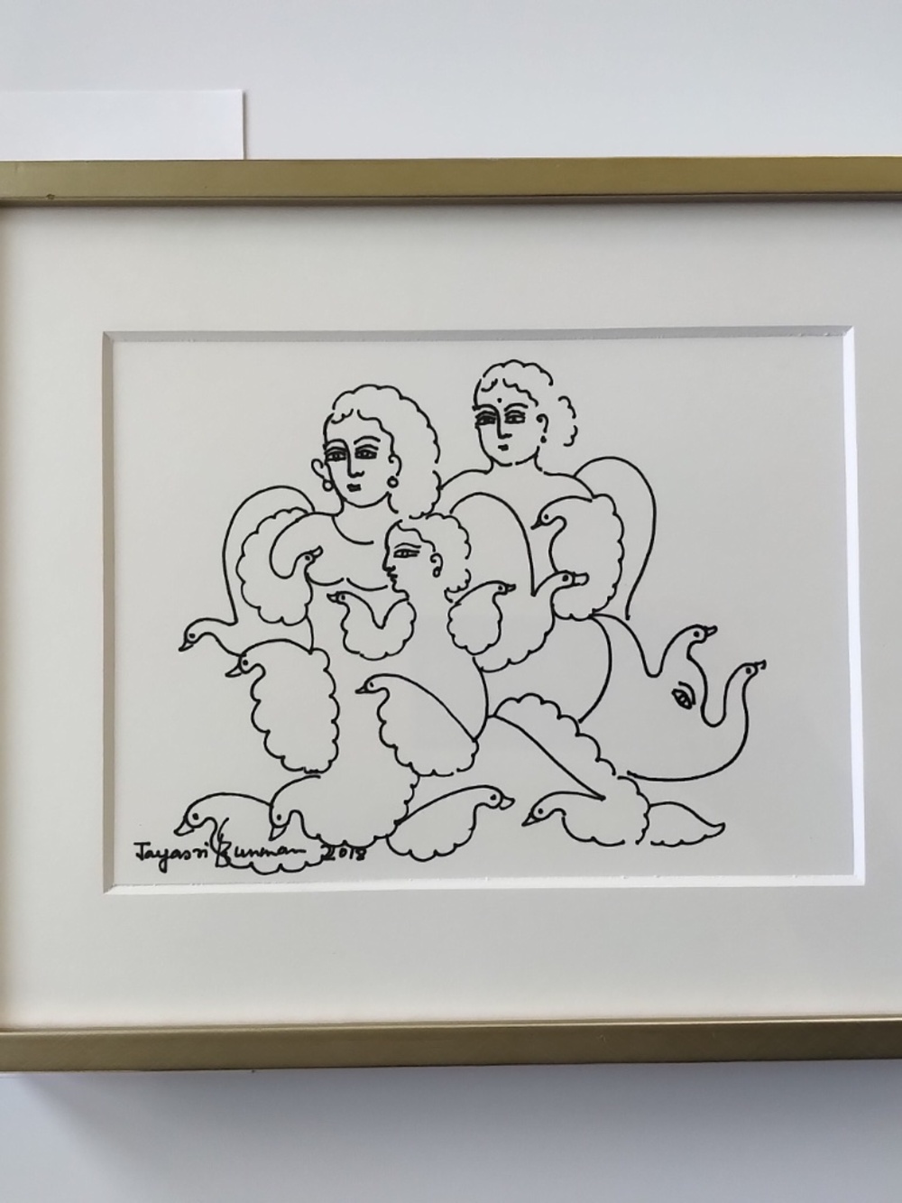 Jayasri Burman art ink on paper in gold frame